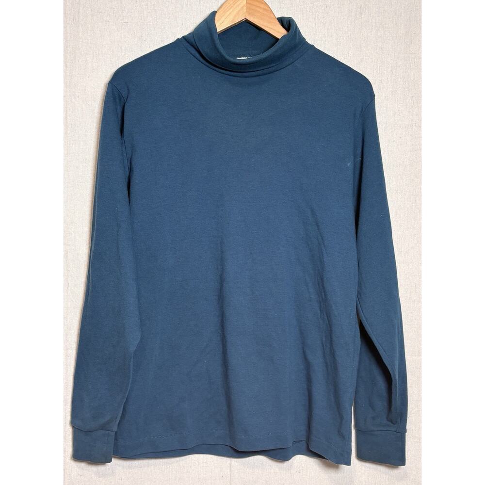 Vintage LL Bean Turtleneck Long Sleeve Shirt Mens Large Teal Blue Single Stitch